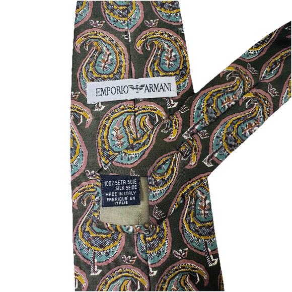 EMPORIO ARMANI GORGEOUS GREEN PAISLEY SILK TIE ITALY 4 x 58.5 DESIGNER LUXURY - Picture 3 of 4